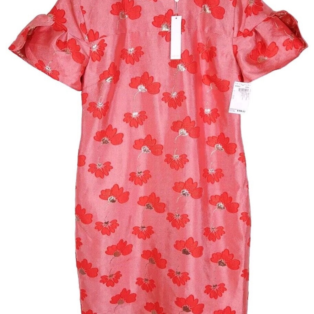 Trina Turk Jacinta Floral Pink Gold Metallic Tulip Dress size 10